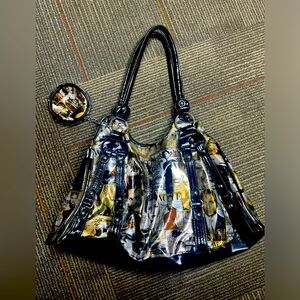 Glossy Magazine Cover Handbag with Detachable Zipper Pouch